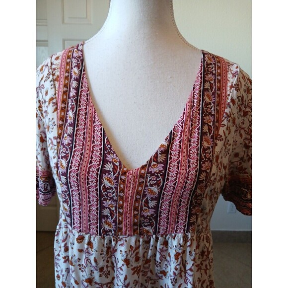 Knox Rose Peplum Top Medium Short Sleeve Floral Print Boho Bohemian Peasant - Picture 6 of 13